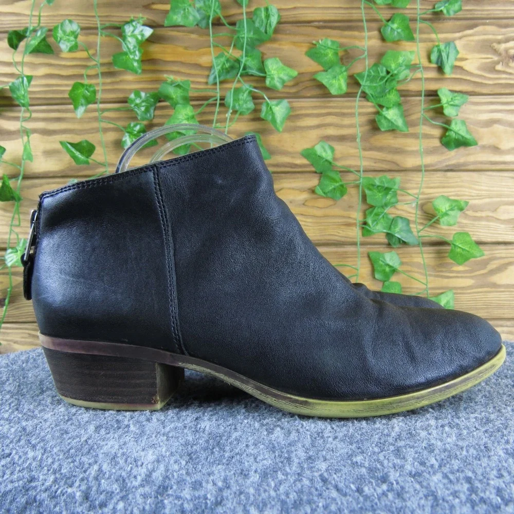 Lucky Brand Bremma Women's 9 Black Leather Ankle‎ Boots Block Heel Zip Casual